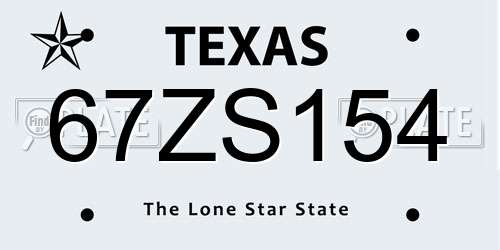 67ZS154 Texas License Plate