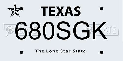 680SGK Texas License Plate