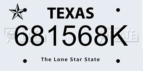 681568K Texas License Plate