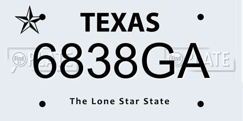 6838GA Texas License Plate