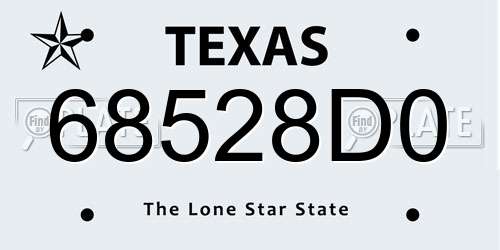 68528D0 Texas License Plate