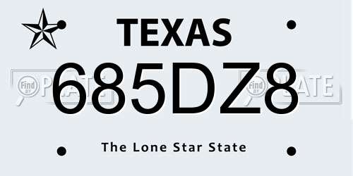 685DZ8 Texas License Plate