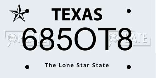685OT8 Texas License Plate