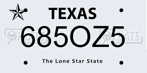 685OZ5 Texas License Plate