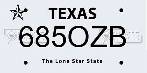 685OZB Texas License Plate