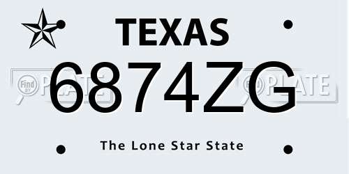 6874ZG Texas License Plate