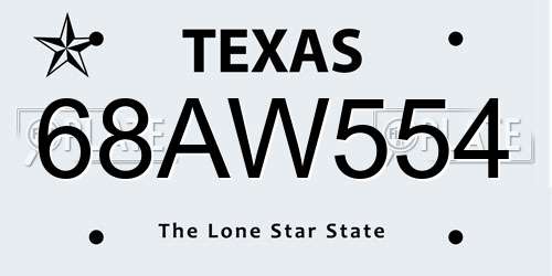 68AW554 Texas License Plate