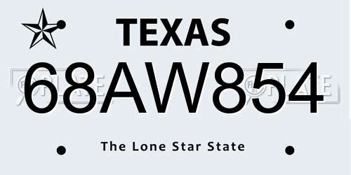 68AW854 Texas License Plate