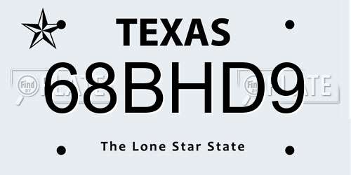 68BHD9 Texas License Plate