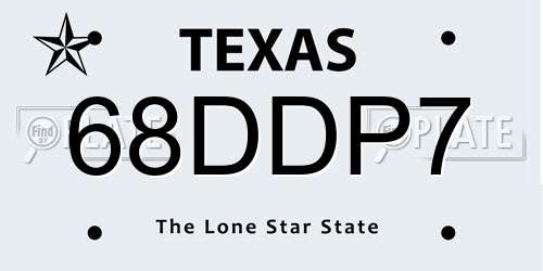 68DDP7 Texas License Plate