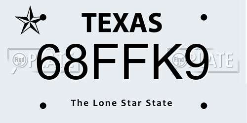 68FFK9 Texas License Plate