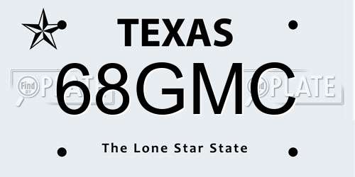 68GMC Texas License Plate