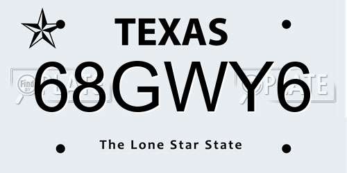 68GWY6 Texas License Plate