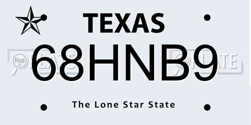 68HNB9 Texas License Plate