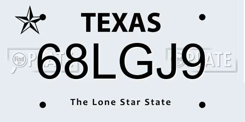 68LGJ9 Texas License Plate