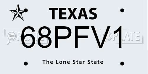 68PFV1 Texas License Plate