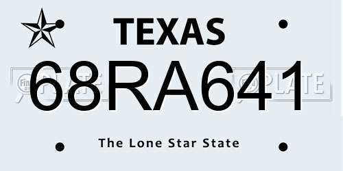 68RA641 Texas License Plate