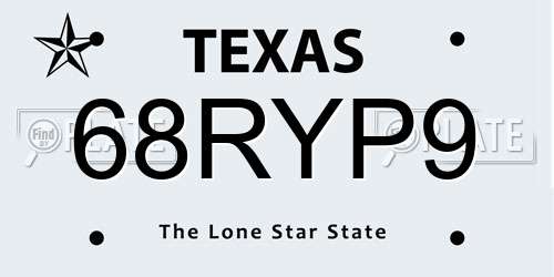 68RYP9 Texas License Plate