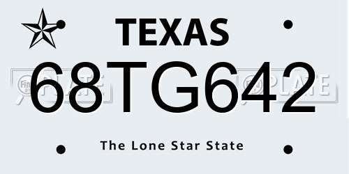 68TG642 Texas License Plate