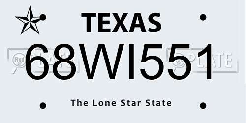 68WI551 Texas License Plate