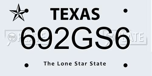692GS6 Texas License Plate