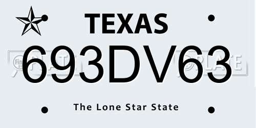 693DV63 Texas License Plate