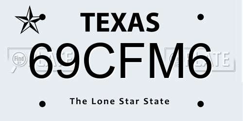 69CFM6 Texas License Plate