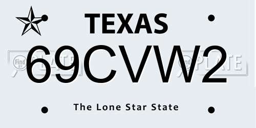 69CVW2 Texas License Plate