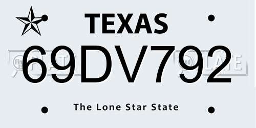 69DV792 Texas License Plate