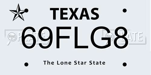 69FLG8 Texas License Plate