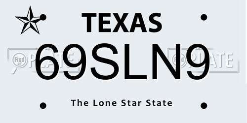 69SLN9 Texas License Plate