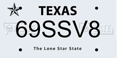 69SSV8 Texas License Plate