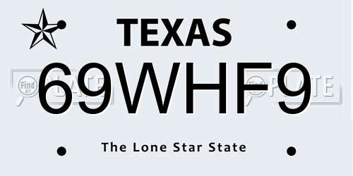 69WHF9 Texas License Plate