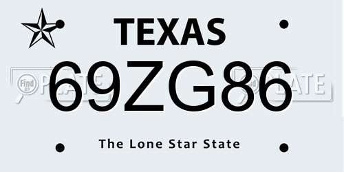 69ZG86 Texas License Plate
