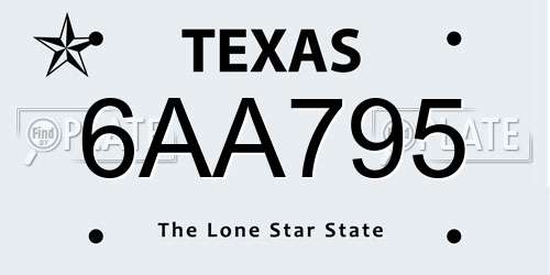 6AA795 Texas License Plate