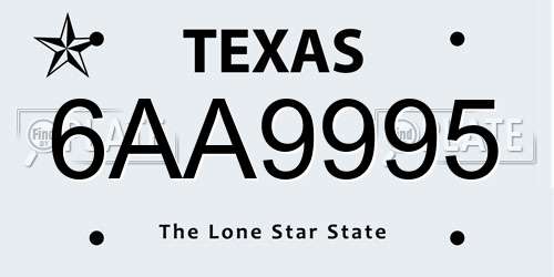 6AA9995 Texas License Plate