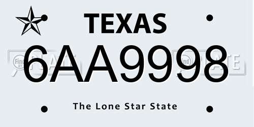 6AA9998 Texas License Plate
