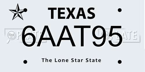 6AAT95 Texas License Plate