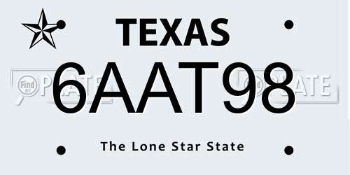 6AAT98 Texas License Plate