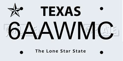 6AAWMC Texas License Plate
