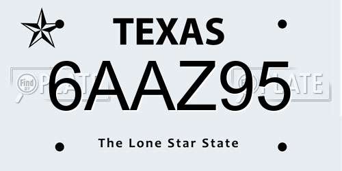 6AAZ95 Texas License Plate