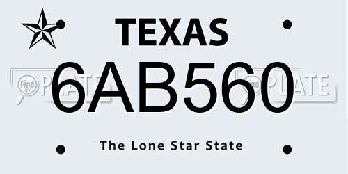6AB560 Texas License Plate