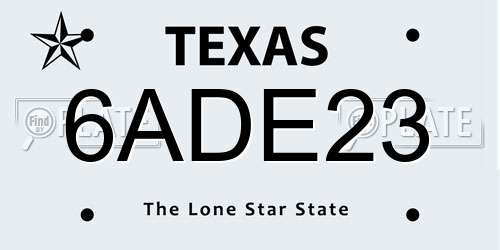 6ADE23 Texas License Plate