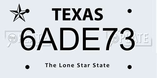 6ADE73 Texas License Plate
