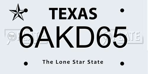 6AKD65 Texas License Plate