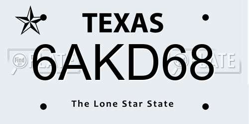 6AKD68 Texas License Plate