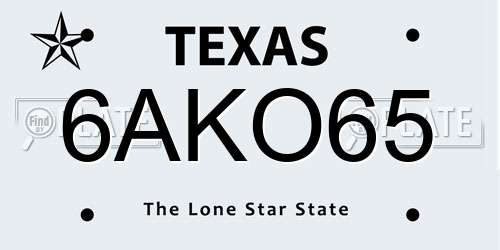 6AKO65 Texas License Plate