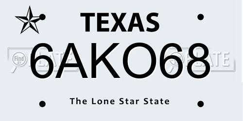 6AKO68 Texas License Plate
