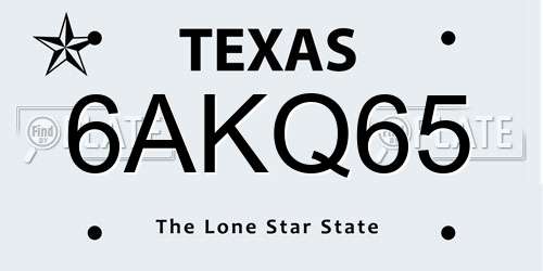 6AKQ65 Texas License Plate