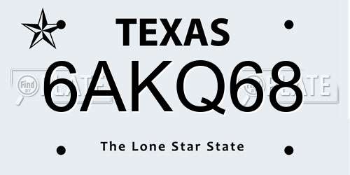 6AKQ68 Texas License Plate